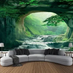 Nature Waterfall Hanging Tapestry Wall Art Large Tapestry Mural Decor Photograph Backdrop Blanket Curtain Home Bedroom Living Room Decoration