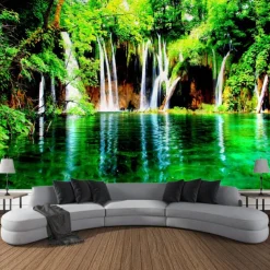 Nature Waterfall Hanging Tapestry Wall Art Large Tapestry Mural Decor Photograph Backdrop Blanket Curtain Home Bedroom Living Room Decoration