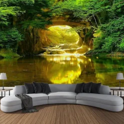 Nature Waterfall Hanging Tapestry Wall Art Large Tapestry Mural Decor Photograph Backdrop Blanket Curtain Home Bedroom Living Room Decoration