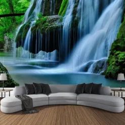 Nature Waterfall Hanging Tapestry Wall Art Large Tapestry Mural Decor Photograph Backdrop Blanket Curtain Home Bedroom Living Room Decoration