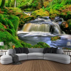 Nature Waterfall Hanging Tapestry Wall Art Large Tapestry Mural Decor Photograph Backdrop Blanket Curtain Home Bedroom Living Room Decoration