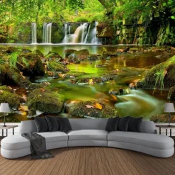 Nature Waterfall Hanging Tapestry Wall Art Large Tapestry Mural Decor Photograph Backdrop Blanket Curtain Home Bedroom Living Room Decoration