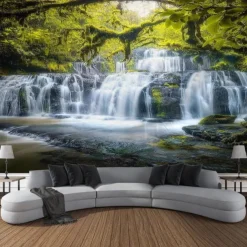 Nature Waterfall Hanging Tapestry Wall Art Large Tapestry Mural Decor Photograph Backdrop Blanket Curtain Home Bedroom Living Room Decoration