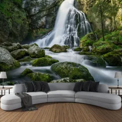 Nature Waterfall Hanging Tapestry Wall Art Large Tapestry Mural Decor Photograph Backdrop Blanket Curtain Home Bedroom Living Room Decoration