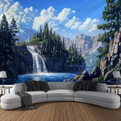 Nature Waterfall Rock Hanging Tapestry Landscape Wall Art Large Tapestry Mural Decor Photograph Backdrop Blanket Curtain Home Bedroom Living Room Decoration