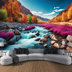 Nature Waterfall Rock Hanging Tapestry Landscape Wall Art Large Tapestry Mural Decor Photograph Backdrop Blanket Curtain Home Bedroom Living Room Decoration