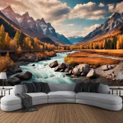 Nature Waterfall Rock Hanging Tapestry Landscape Wall Art Large Tapestry Mural Decor Photograph Backdrop Blanket Curtain Home Bedroom Living Room Decoration