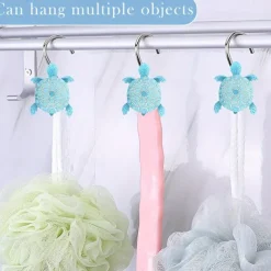 Nautical Blue Sea Turtles Beach Theme Shower Curtain Hooks 12pcs, Ocean Decor Shower Hooks for Shower Curtain, Tropical Shower Curtain Rings Rust Proof Shower Curtain