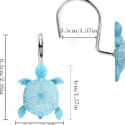 Nautical Blue Sea Turtles Beach Theme Shower Curtain Hooks 12pcs, Ocean Decor Shower Hooks for Shower Curtain, Tropical Shower Curtain Rings Rust Proof Shower Curtain