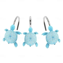 Nautical Blue Sea Turtles Beach Theme Shower Curtain Hooks 12pcs, Ocean Decor Shower Hooks for Shower Curtain, Tropical Shower Curtain Rings Rust Proof Shower Curtain