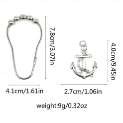 Nautical Shower Curtain Hook 1pc Rustproof Polished Chrome with Antique Silvery, Anchor & Rudder Pendants for Bathroom Decor