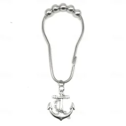 Nautical Shower Curtain Hook 1pc Rustproof Polished Chrome with Antique Silvery, Anchor & Rudder Pendants for Bathroom Decor