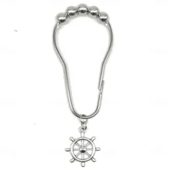 Nautical Shower Curtain Hook 1pc Rustproof Polished Chrome with Antique Silvery, Anchor & Rudder Pendants for Bathroom Decor