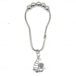 Nautical Shower Curtain Hook 1pc Rustproof Polished Chrome with Antique Silvery, Anchor & Rudder Pendants for Bathroom Decor