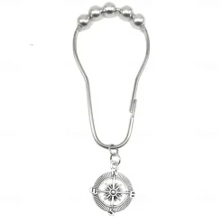 Nautical Shower Curtain Hook 1pc Rustproof Polished Chrome with Antique Silvery, Anchor & Rudder Pendants for Bathroom Decor