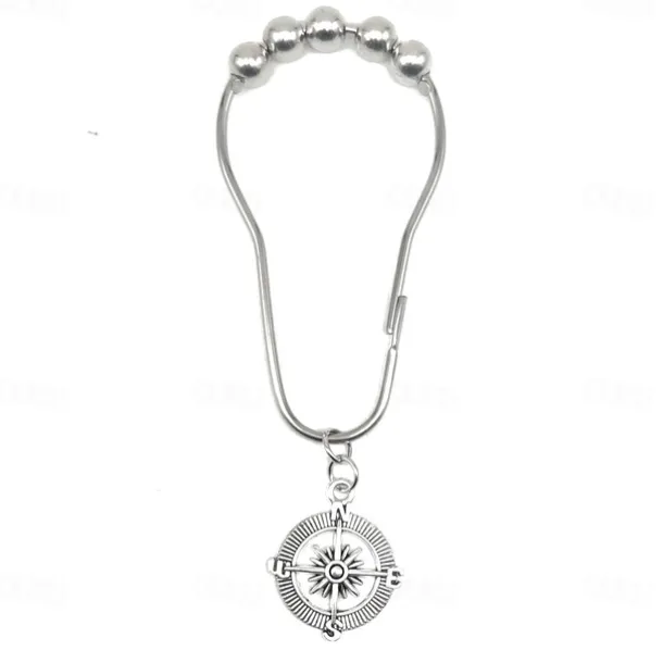 Nautical Shower Curtain Hook 1pc Rustproof Polished Chrome with Antique Silvery, Anchor & Rudder Pendants for Bathroom Decor