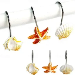 Nautical Shower Curtain Hook 12pc/box Rustproof Sea Star Shell Pendants for Bathroom Decor