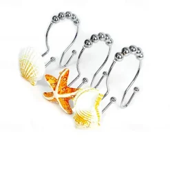 Nautical Shower Curtain Hook 12pc/box Rustproof Sea Star Shell Pendants for Bathroom Decor