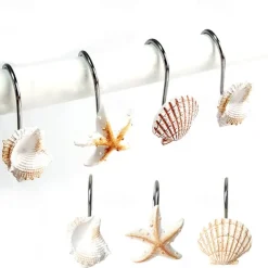 Nautical Shower Curtain Hook 12pc/box Rustproof Sea Star Shell Pendants for Bathroom Decor