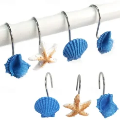 Nautical Shower Curtain Hook 12pc/box Rustproof Sea Star Shell Pendants for Bathroom Decor