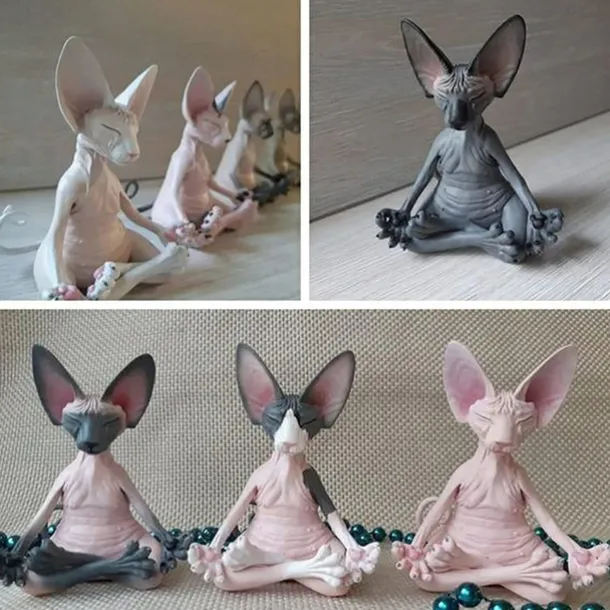 New Cat Figurine Sphynx Meditation Statue Yoga Animal Cat Meditate Art Sculpture Micro Decoration Garden Home Office Ornament