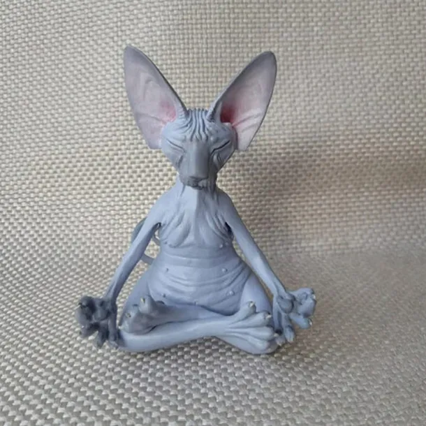 New Cat Figurine Sphynx Meditation Statue Yoga Animal Cat Meditate Art Sculpture Micro Decoration Garden Home Office Ornament