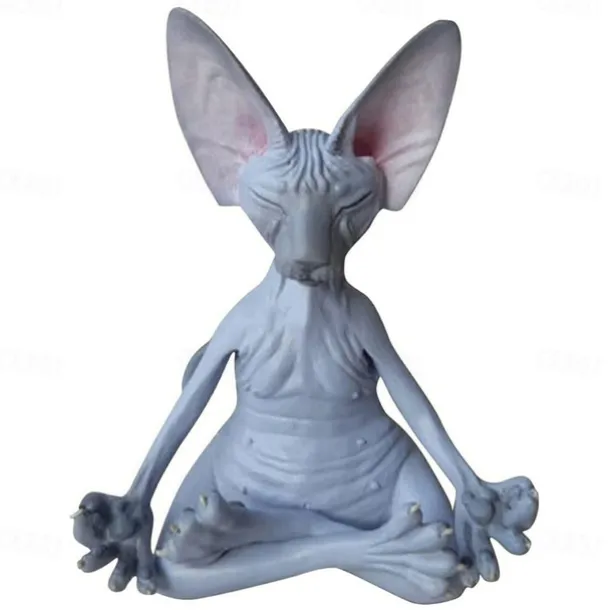 New Cat Figurine Sphynx Meditation Statue Yoga Animal Cat Meditate Art Sculpture Micro Decoration Garden Home Office Ornament