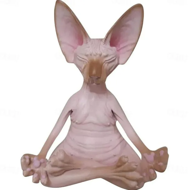 New Cat Figurine Sphynx Meditation Statue Yoga Animal Cat Meditate Art Sculpture Micro Decoration Garden Home Office Ornament