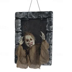 New Halloween Decoration Electric Gravestone Hanging Ghost Voice-Activated Induction Electric Light-Emitting Sound Swinging Horror Thriller Costume