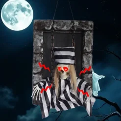 New Halloween Decoration Electric Gravestone Hanging Ghost Voice-Activated Induction Electric Light-Emitting Sound Swinging Horror Thriller Costume