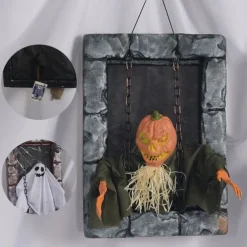 New Halloween Decoration Electric Gravestone Hanging Ghost Voice-Activated Induction Electric Light-Emitting Sound Swinging Horror Thriller Costume