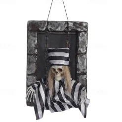 New Halloween Decoration Electric Gravestone Hanging Ghost Voice-Activated Induction Electric Light-Emitting Sound Swinging Horror Thriller Costume