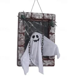 New Halloween Decoration Electric Gravestone Hanging Ghost Voice-Activated Induction Electric Light-Emitting Sound Swinging Horror Thriller Costume