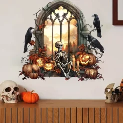 New Halloween Horror Hole Wall Decals - Spooky Party Decor, Self-Adhesive Waterproof Stickers for Doors and Windows