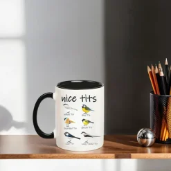 Nice Tits Bird Mug - Funny Birdwatcher Coffee Cup: Fowl Language Bird Coffee Mug, Birthday Gift for Women, Men, and Bird Lovers - 11 Ounce Capacity