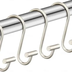 Nickel Shower Curtain Hooks, Rust Proof Shower Curtain Rings for Bathroom, Silver Metal Decorative Shower Curtain Hooks Hangers for Shower Curtain Rod, Set of 12 T-Bar Design