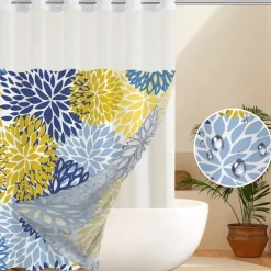 No Hook Leaves Pattern Shower Curtain 180cm*180cm(70"*70"), Double Layer Waterproof Bathtub Curtain with Snap-in Fabric Liner & Sheer Top Window for Bathroom Decor