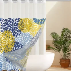 No Hook Leaves Pattern Shower Curtain 180cm*180cm(70