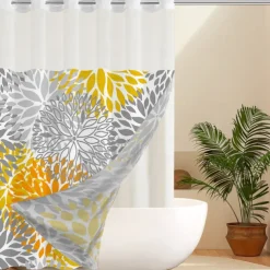 No Hook Leaves Pattern Shower Curtain 180cm*180cm(70