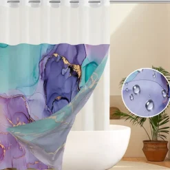 No Hook Shower Curtain 180cm*180cm(70"*70") with Leaves Pattern Snap-In Fabric Liner, Sheer Top Window, Waterproof Double-Layer Bathtub Curtain