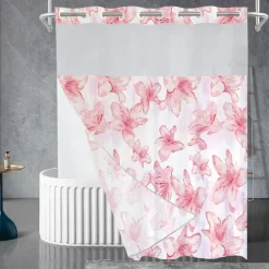 No Hook Shower Curtains 180cm*180cm(70"*70"), Floral Extra Long Bathtub Curtains with Snap in Liner, Botanical Flowers Waterproof Washable Fabric Bathroom Shower Curtain Sets