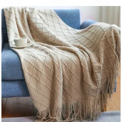 Nordic Fringe Knit Blanket Soft and Cozy Yarn Design Perfect for Office Naps, Air-Conditioned Rooms, or Relaxing Versatile as a Shawl, Sofa Throw, or Casual Cover