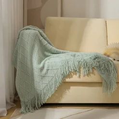 Nordic Fringe Knit Blanket Soft and Cozy Yarn Design Perfect for Office Naps, Air-Conditioned Rooms, or Relaxing Versatile as a Shawl, Sofa Throw, or Casual Cover