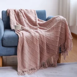Nordic Fringe Knit Blanket Soft and Cozy Yarn Design Perfect for Office Naps, Air-Conditioned Rooms, or Relaxing Versatile as a Shawl, Sofa Throw, or Casual Cover