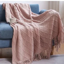 Nordic Fringe Knit Blanket Soft and Cozy Yarn Design Perfect for Office Naps, Air-Conditioned Rooms, or Relaxing Versatile as a Shawl, Sofa Throw, or Casual Cover