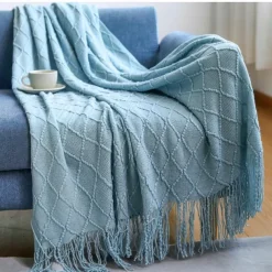 Nordic Fringe Knit Blanket Soft and Cozy Yarn Design Perfect for Office Naps, Air-Conditioned Rooms, or Relaxing Versatile as a Shawl, Sofa Throw, or Casual Cover