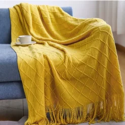 Nordic Fringe Knit Blanket Soft and Cozy Yarn Design Perfect for Office Naps, Air-Conditioned Rooms, or Relaxing Versatile as a Shawl, Sofa Throw, or Casual Cover