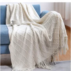 Nordic Fringe Knit Blanket Soft and Cozy Yarn Design Perfect for Office Naps, Air-Conditioned Rooms, or Relaxing Versatile as a Shawl, Sofa Throw, or Casual Cover