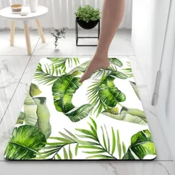 Nordic Green Leaf Bathroom Bath Mat Non-slip Creative Absorbent Bathroom Rug Diatomaceous Earth Non Slip