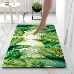 Nordic Green Leaf Bathroom Bath Mat Non-slip Creative Absorbent Bathroom Rug Diatomaceous Earth Non Slip